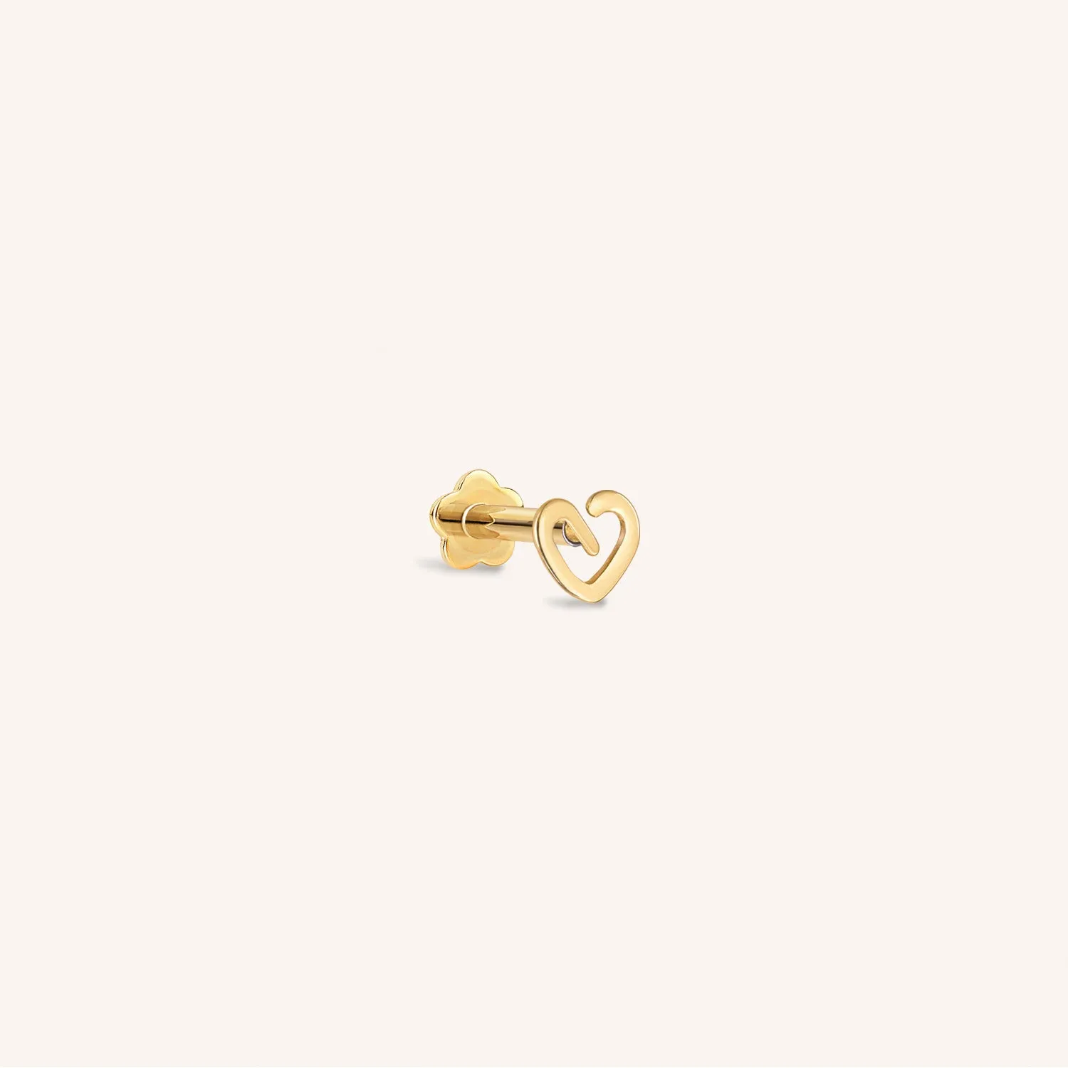 14K Solid Gold Playful Heart Internal Threaded Labret Earring