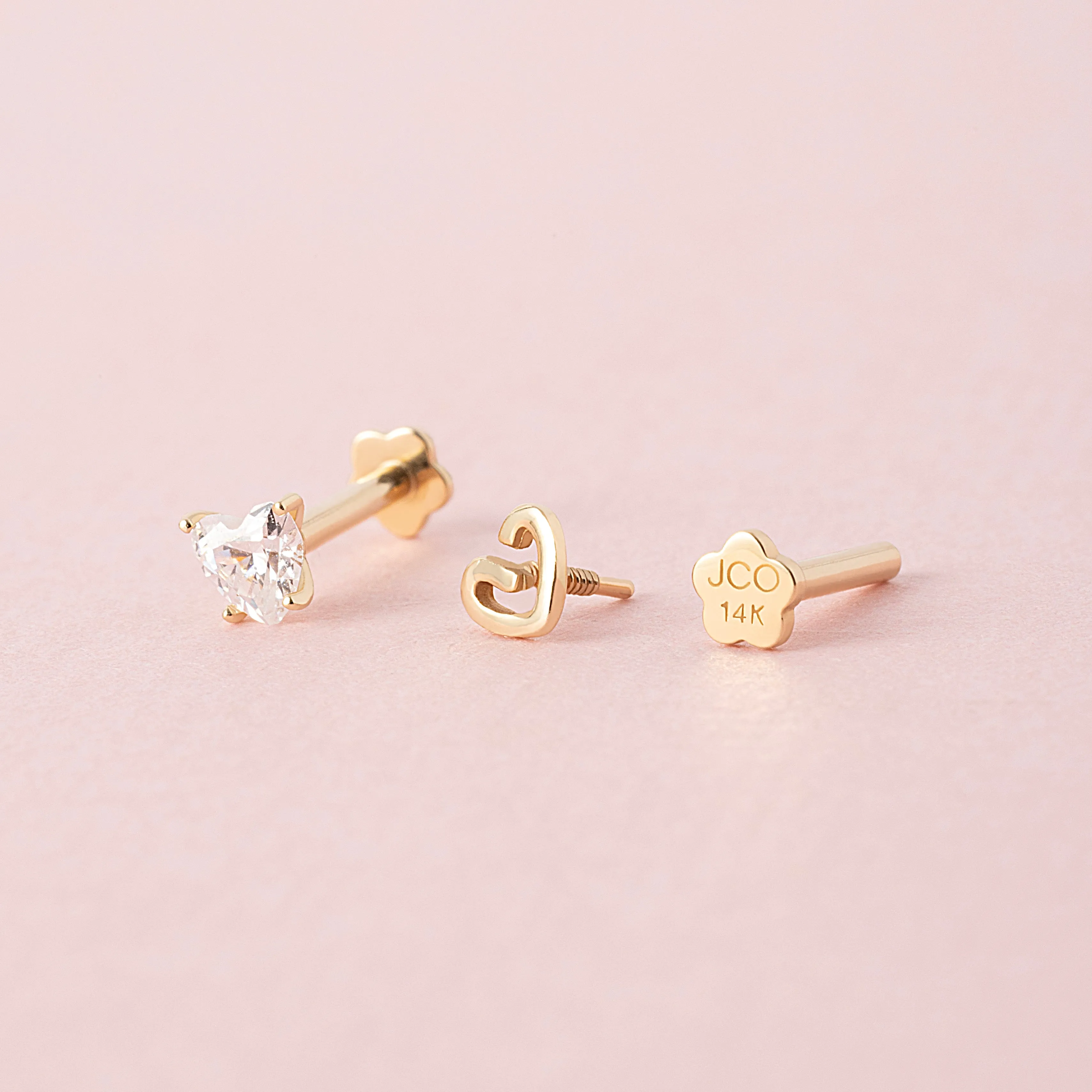 14K Solid Gold Playful Heart Internal Threaded Labret Earring