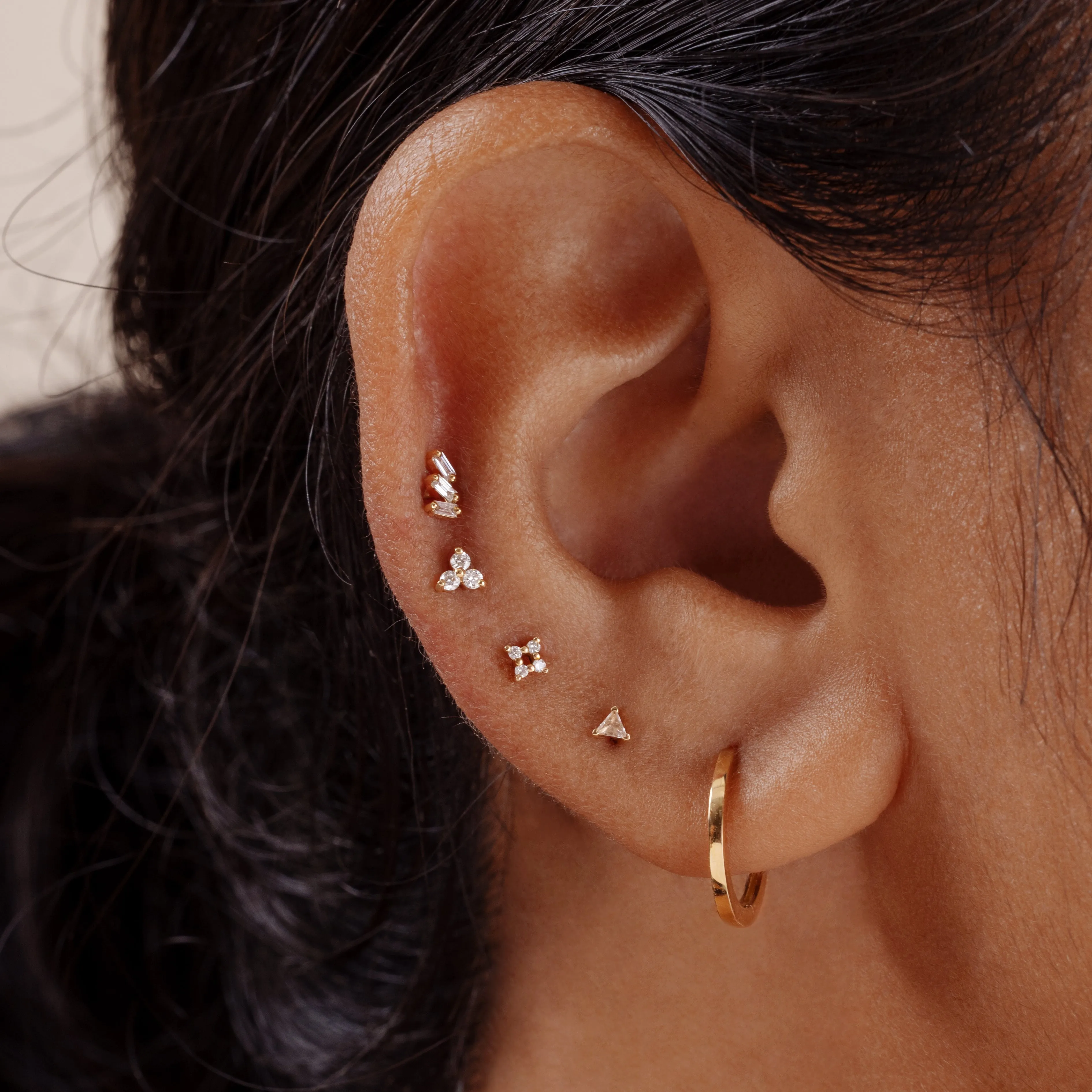14K Solid Gold Topaz Triangle Threaded Labret Earring