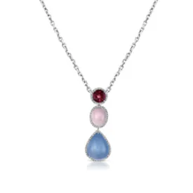 18K Multi Gem Drop Necklace With Diamonds