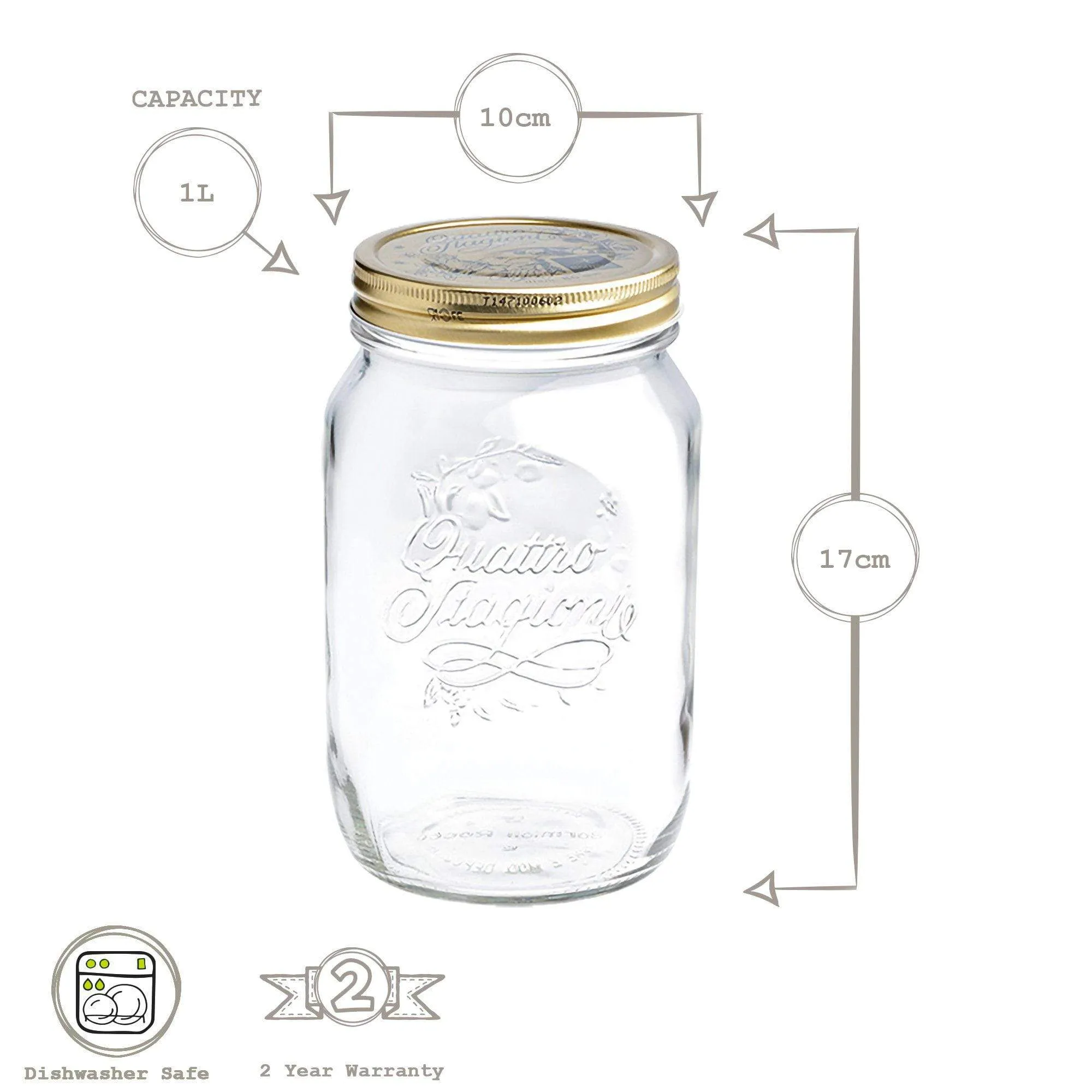 1L Quattro Stagioni Glass Storage Jar - By Bormioli Rocco