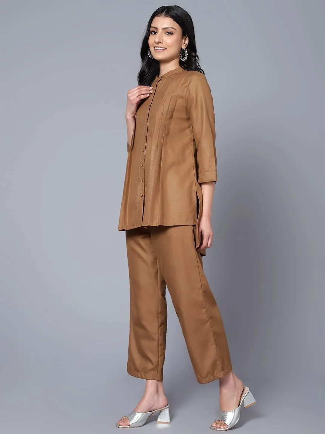 2 Piece Summer Outfits, Co-ord Set with Pant & Tunic Top, Mandarin Neck, 3/4 Sleeves Indian Co-ord Set