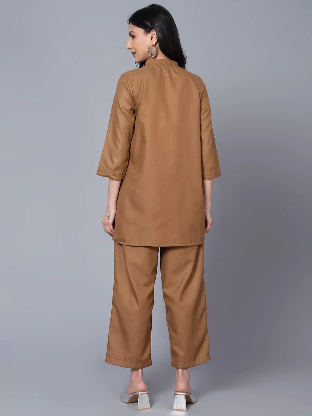 2 Piece Summer Outfits, Co-ord Set with Pant & Tunic Top, Mandarin Neck, 3/4 Sleeves Indian Co-ord Set