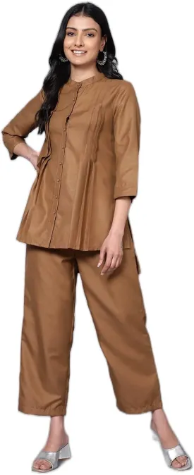 2 Piece Summer Outfits, Co-ord Set with Pant & Tunic Top, Mandarin Neck, 3/4 Sleeves Indian Co-ord Set