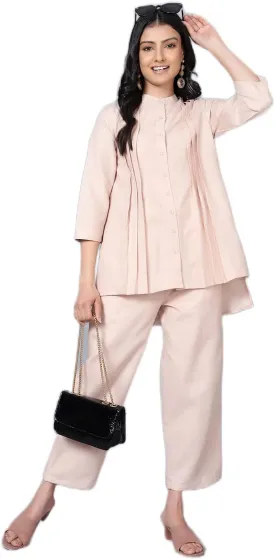 2 Piece Summer Outfits, Co-ord Set with Pant & Tunic Top, Mandarin Neck, 3/4 Sleeves Indian Co-ord Set