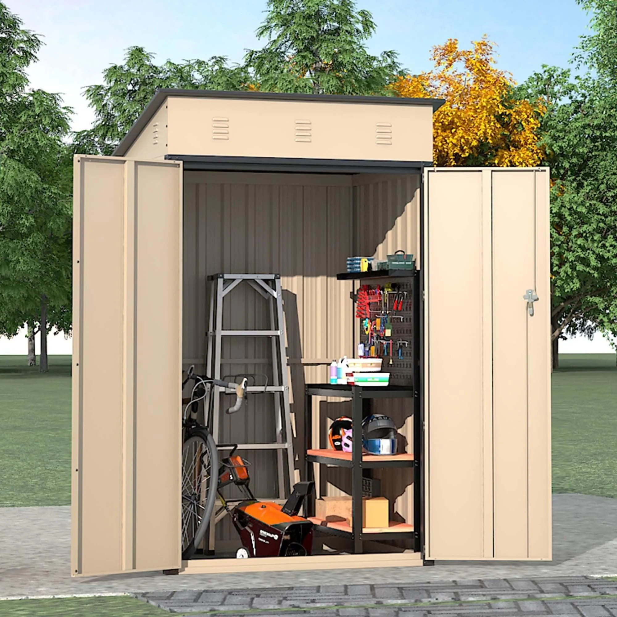 6x4x3 FT Outdoor Storage Shed, Steel Metal Lockable Garden Shed, Tiny House, Utility Shed, Lean-to Shed & Outdoor Storage