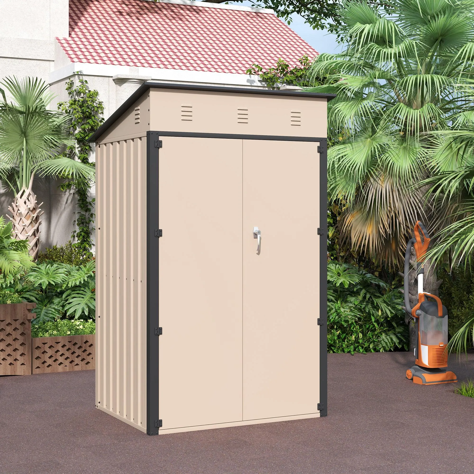 6x4x3 FT Outdoor Storage Shed, Steel Metal Lockable Garden Shed, Tiny House, Utility Shed, Lean-to Shed & Outdoor Storage