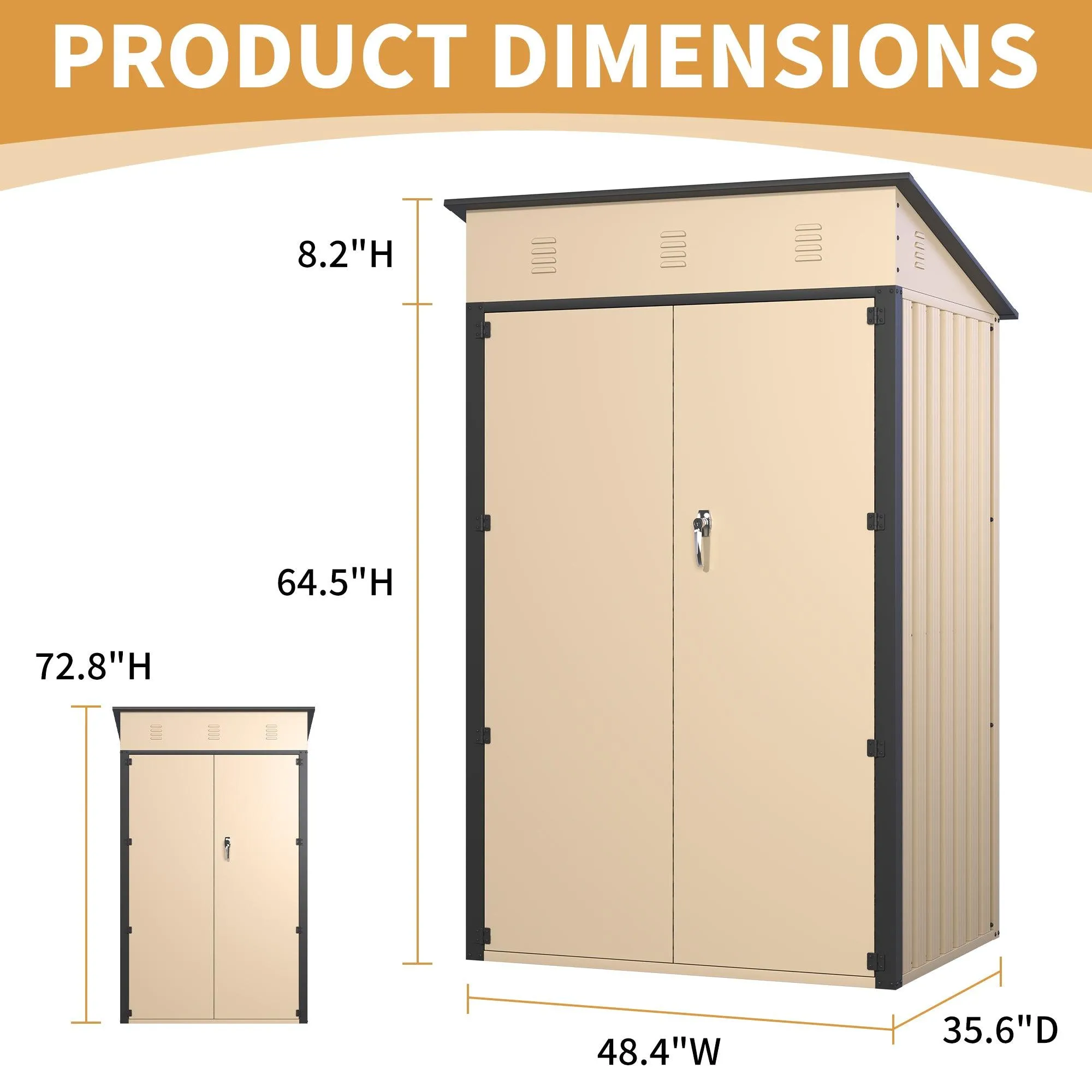 6x4x3 FT Outdoor Storage Shed, Steel Metal Lockable Garden Shed, Tiny House, Utility Shed, Lean-to Shed & Outdoor Storage