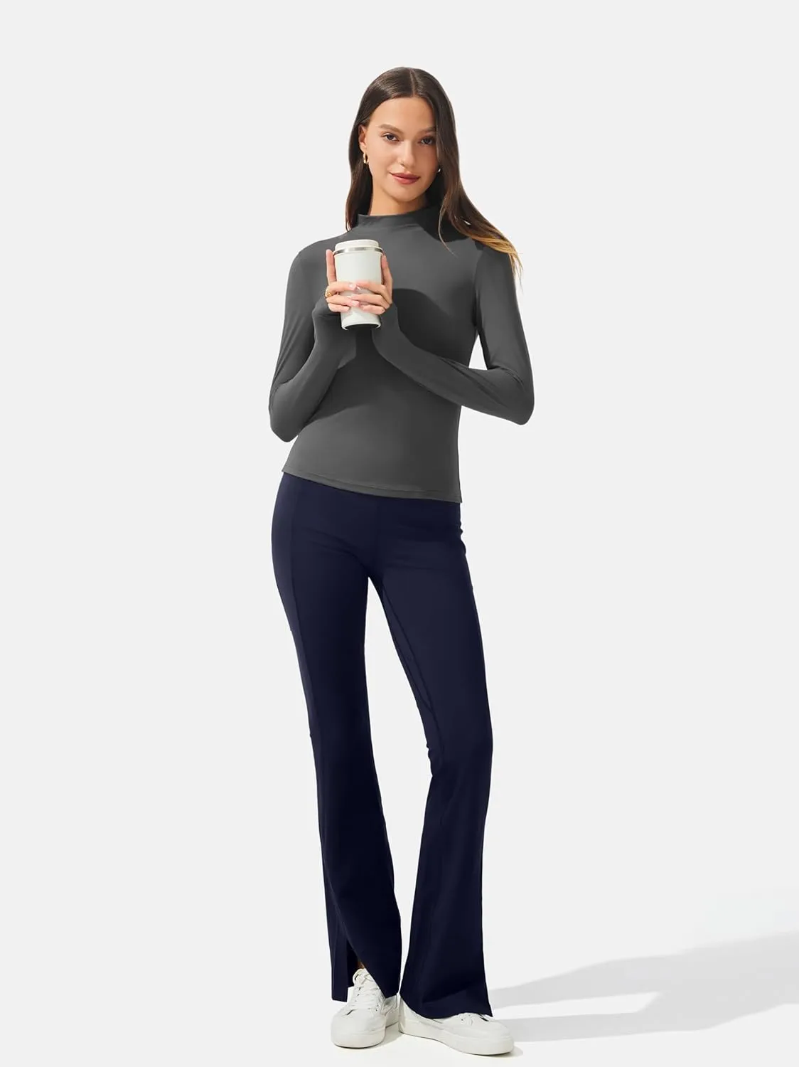 AFITNE Long Sleeve Shirts for Women Mock Neck Slim Fit Stretchy Casual T-Shirts Going Out Tops Basic Outfits