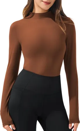 AFITNE Long Sleeve Shirts for Women Mock Neck Slim Fit Stretchy Casual T-Shirts Going Out Tops Basic Outfits