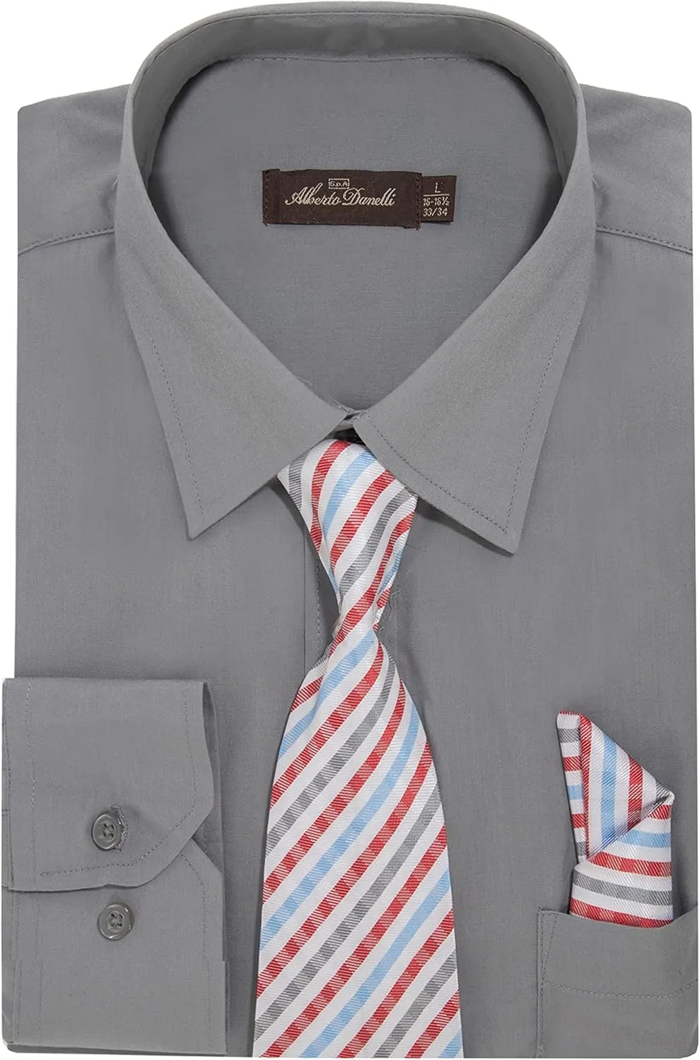 Alberto Danelli Mens Dress Shirt and Tie Set, Dress Shirts for Men, Long Sleeve Button Down, Big and Tall Sizes Up to 5XL