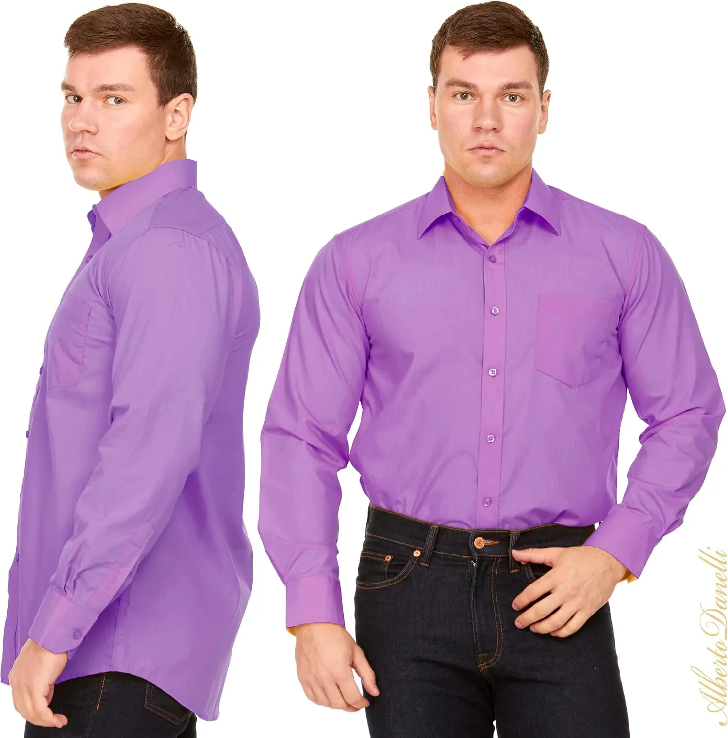 Alberto Danelli Mens Dress Shirt and Tie Set, Dress Shirts for Men, Long Sleeve Button Down, Big and Tall Sizes Up to 5XL