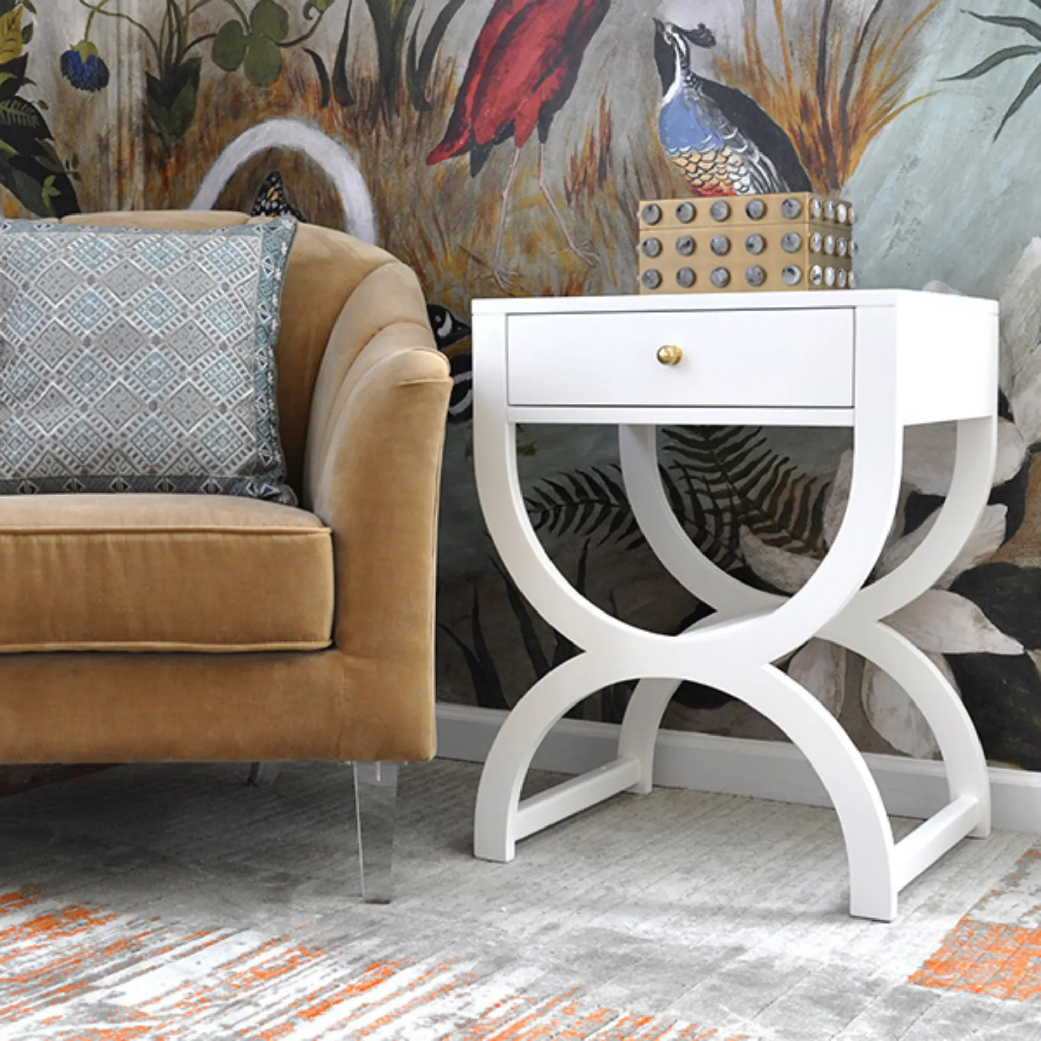 Alexis One Drawer Side Table in Matte White Lacquer