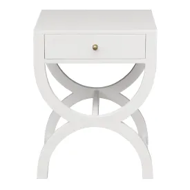 Alexis One Drawer Side Table in Matte White Lacquer