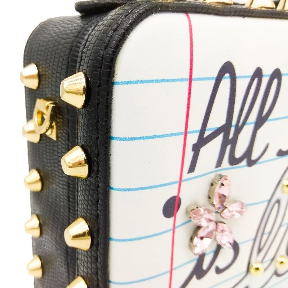 All I Need Is Love and Wi-Fi Faux Crocodile Skin Handbag Kawaii Harajuku Cute Pearl Studs Graffiti Queen Heart