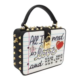 All I Need Is Love and Wi-Fi Faux Crocodile Skin Handbag Kawaii Harajuku Cute Pearl Studs Graffiti Queen Heart