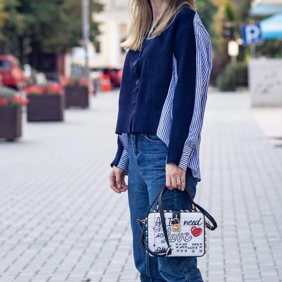 All I Need Is Love and Wi-Fi Faux Crocodile Skin Handbag Kawaii Harajuku Cute Pearl Studs Graffiti Queen Heart