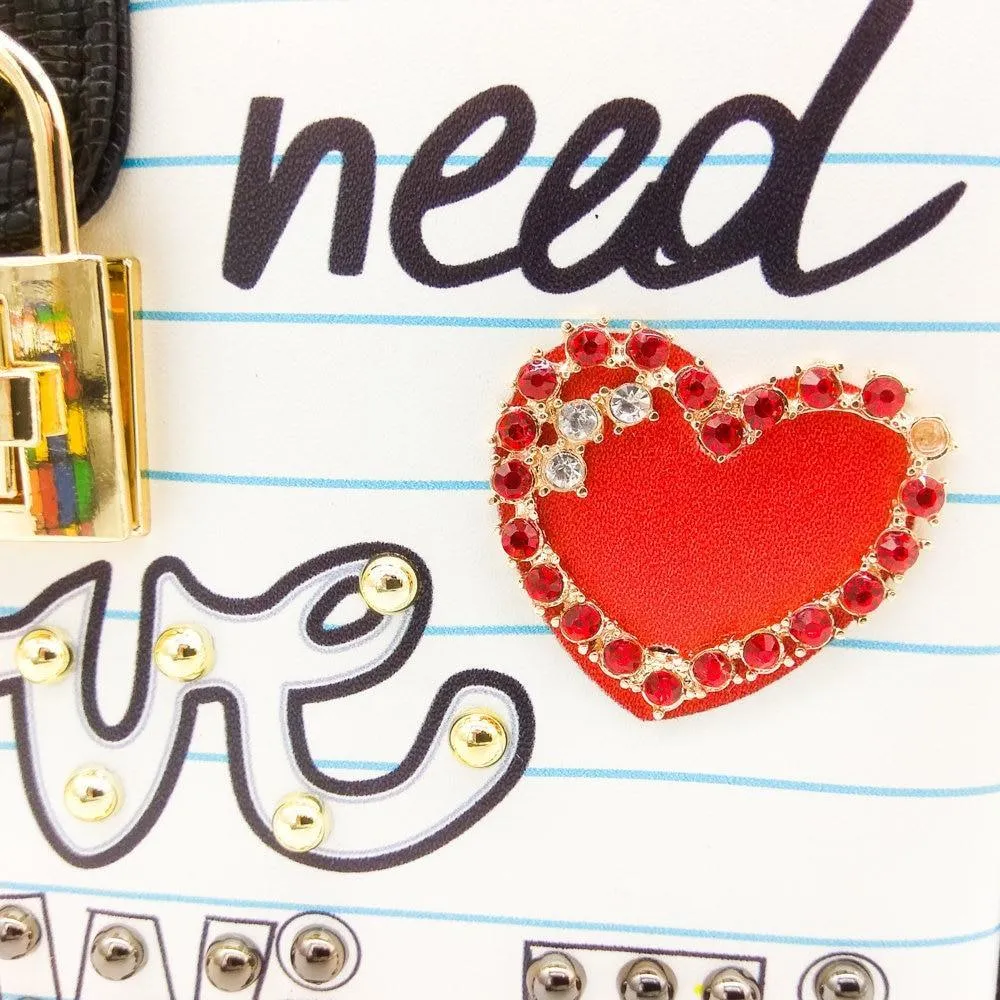 All I Need Is Love and Wi-Fi Faux Crocodile Skin Handbag Kawaii Harajuku Cute Pearl Studs Graffiti Queen Heart