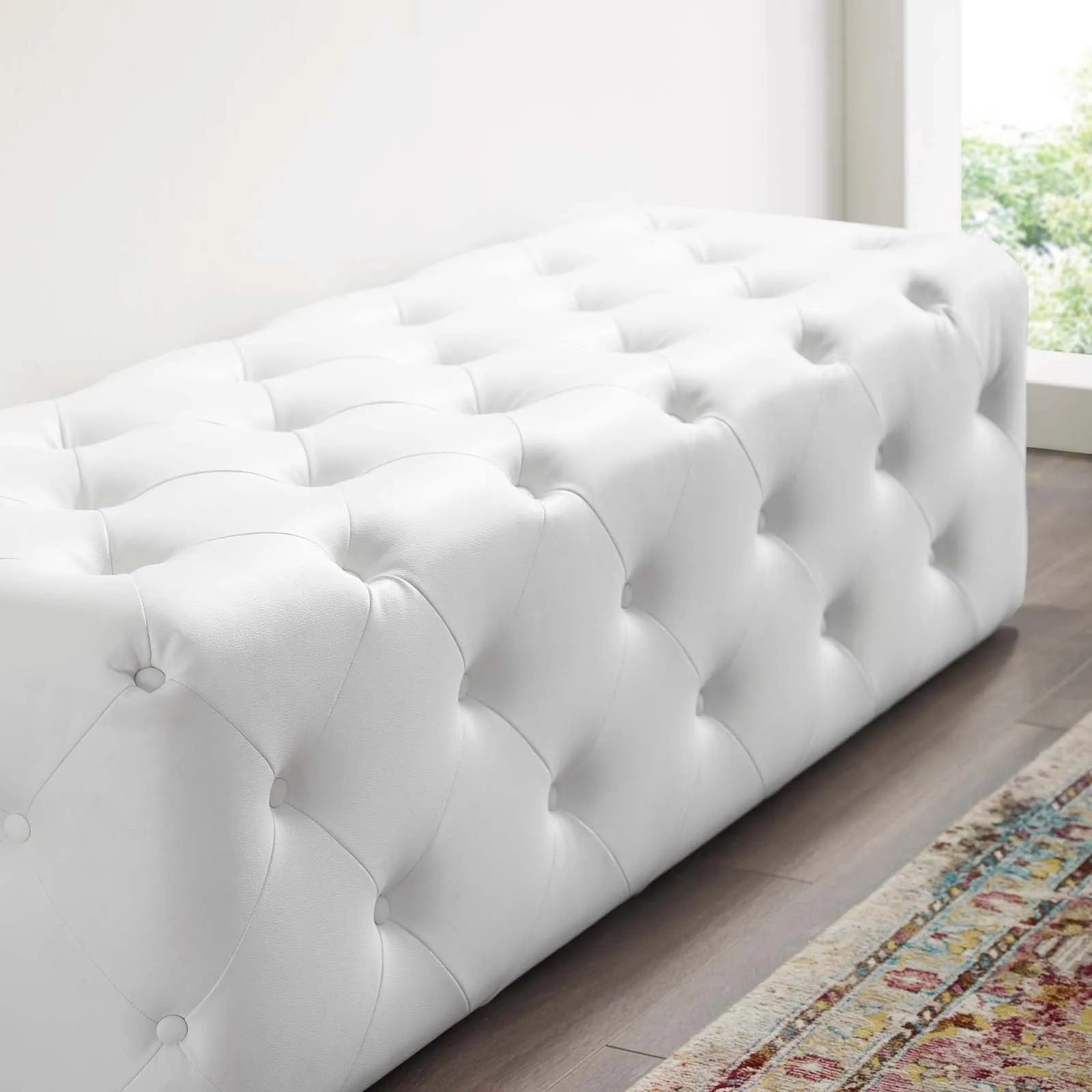 Amour 60" Tufted Button Entryway Faux Leather Bench by Modway