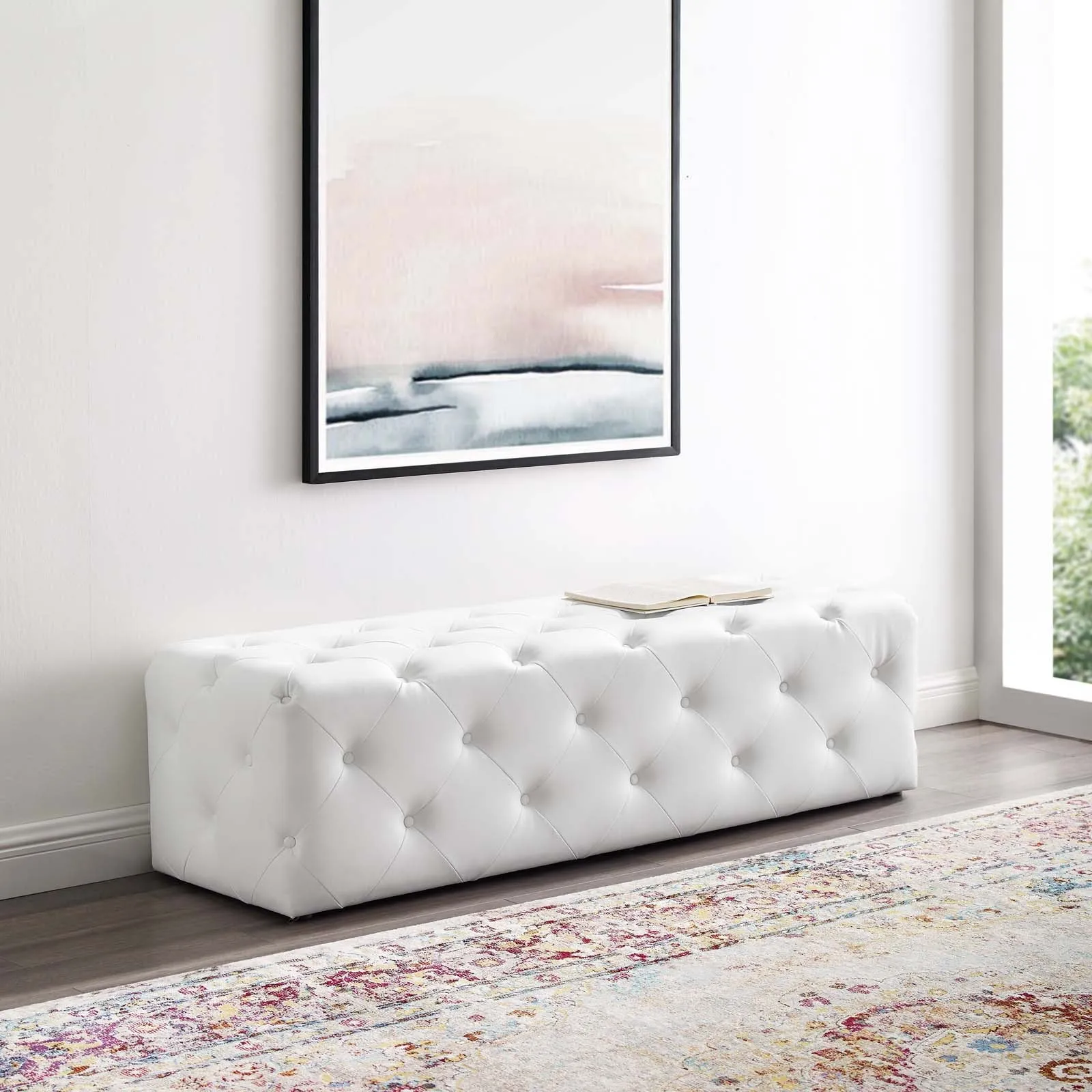 Amour 60" Tufted Button Entryway Faux Leather Bench by Modway