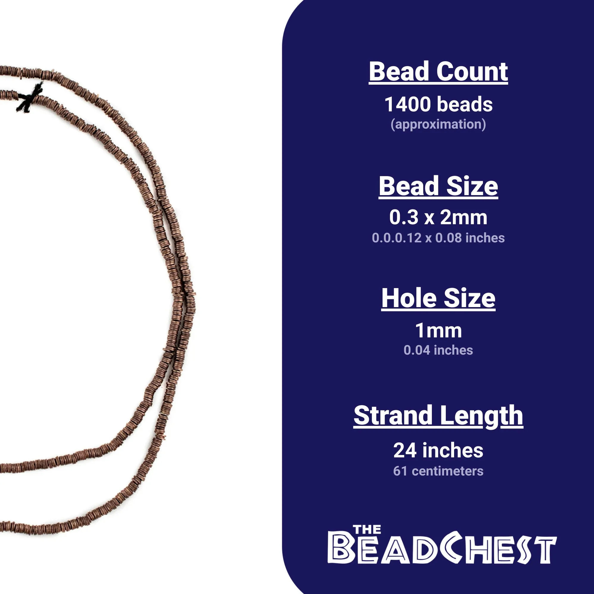 Antiqued Copper Flat Disk Heishi Beads (2mm)