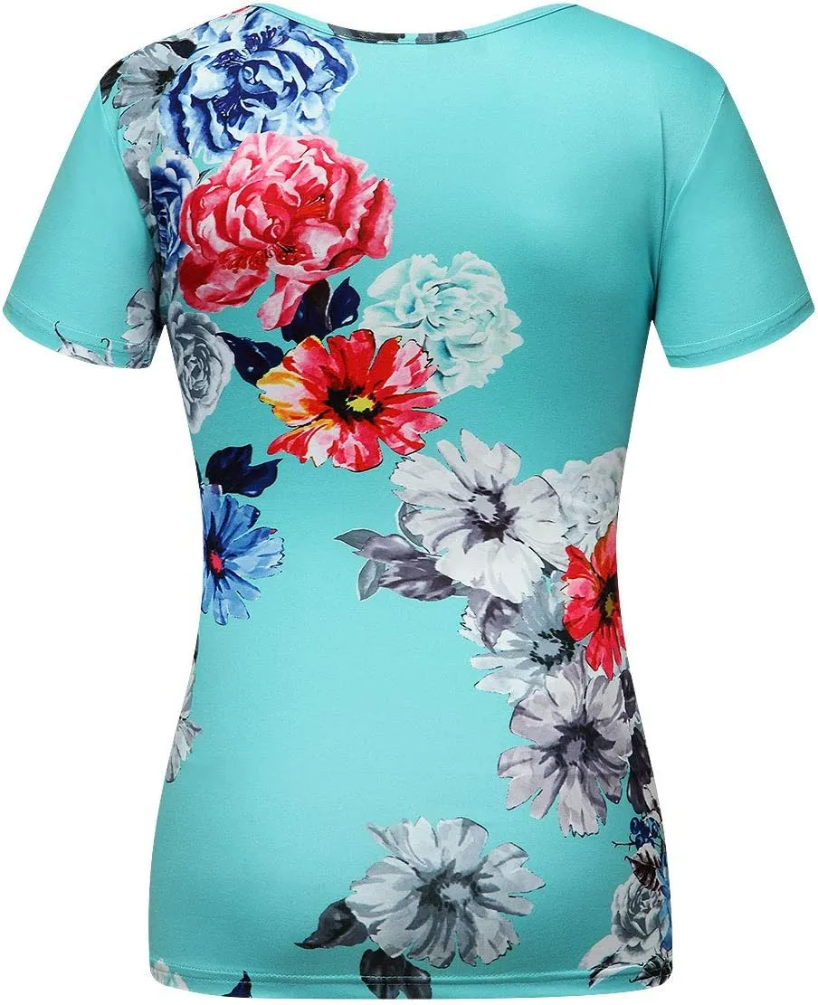 Beauhuty Women's Deep V Neck Short Sleeve Front Wrap Ruched Sexy Slim Fit Tops
