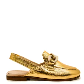 Beberlis Gold Crinkle Buckle Mule