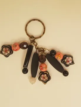 Black Pink Floral Beads Keychain Bag Charm
