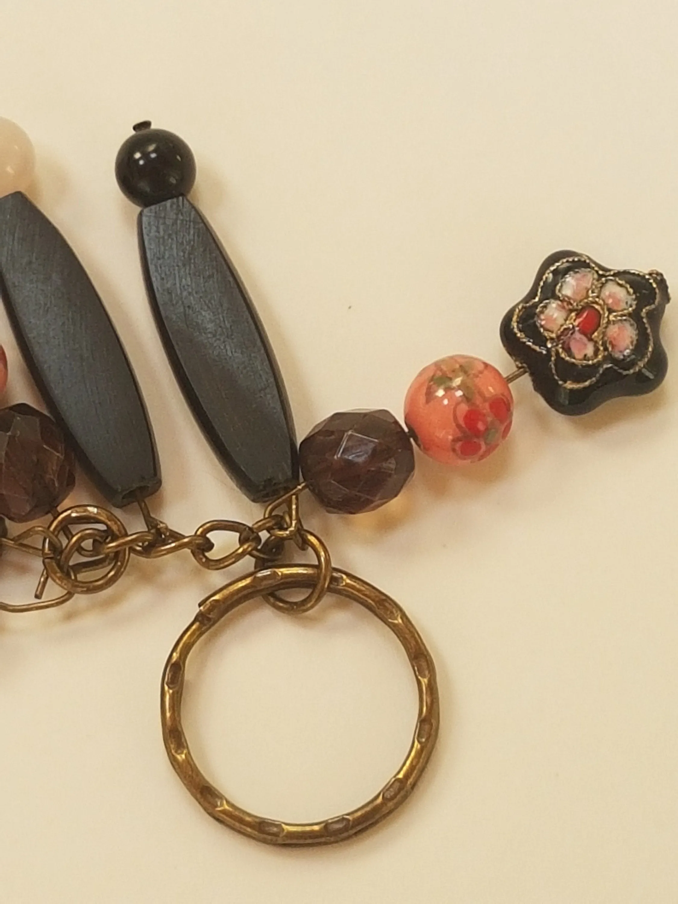 Black Pink Floral Beads Keychain Bag Charm