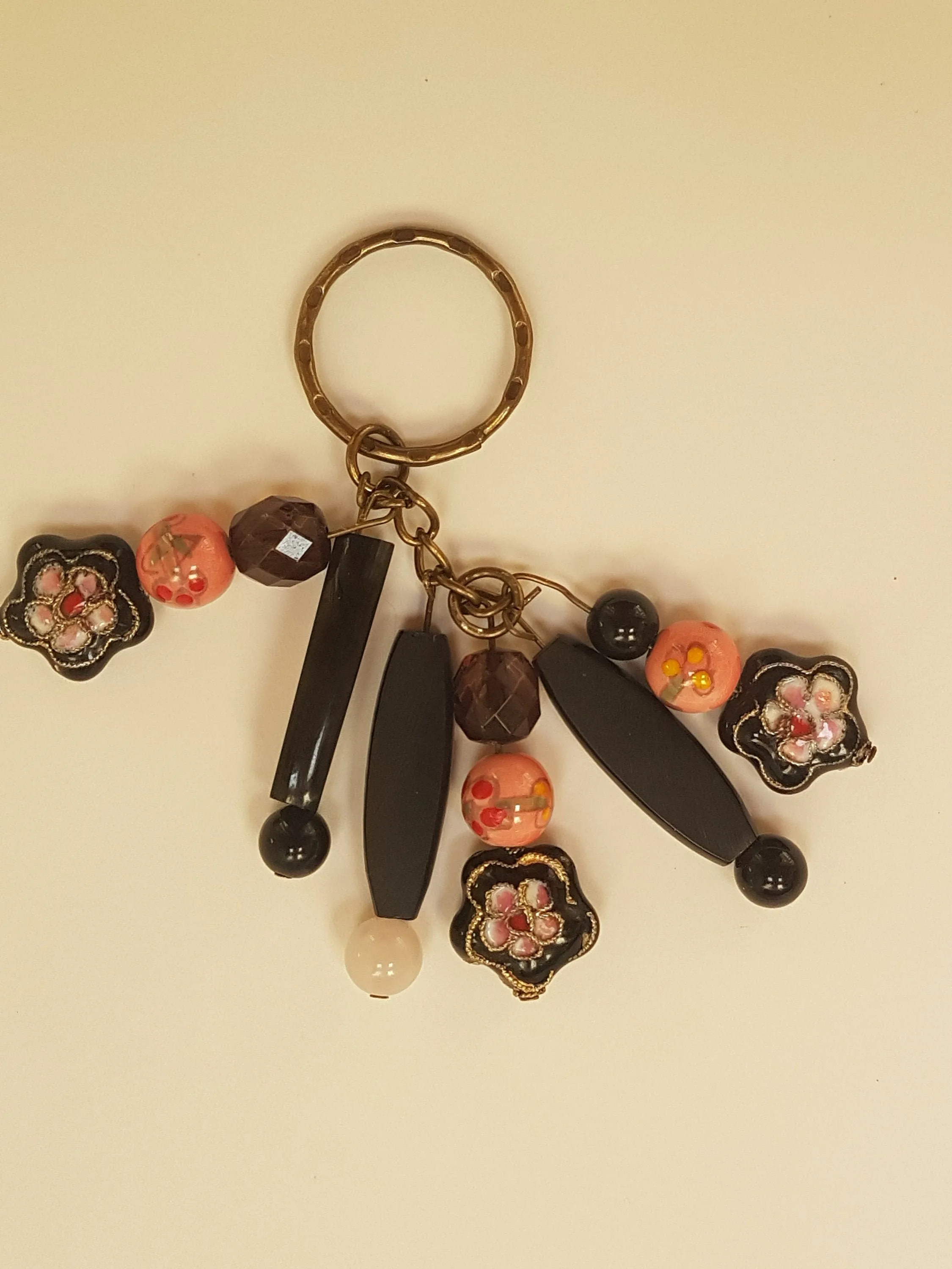 Black Pink Floral Beads Keychain Bag Charm