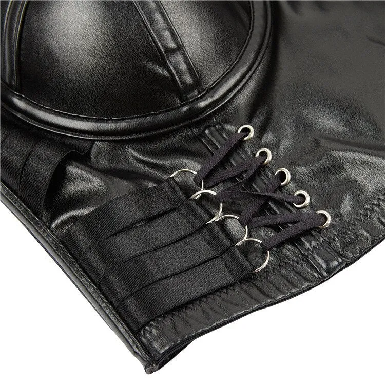 Black PU Leather Lace Underbust Corset