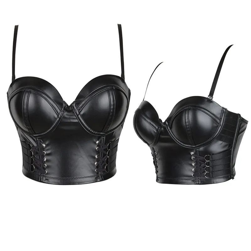 Black PU Leather Lace Underbust Corset