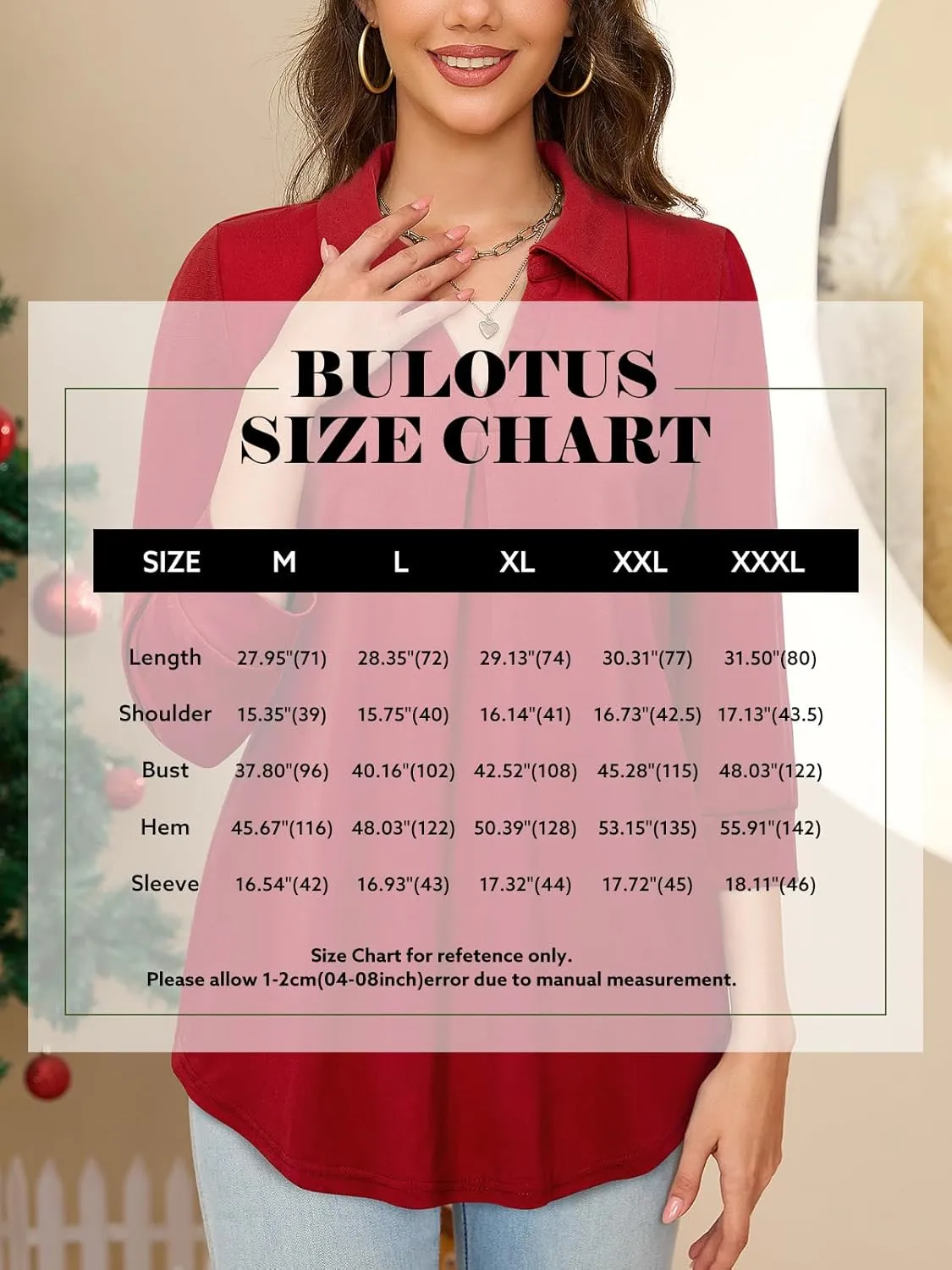Bulotus Women's 3/4 Sleeve Tunic Shirts Business Casual Blouses V Neck Work Tops