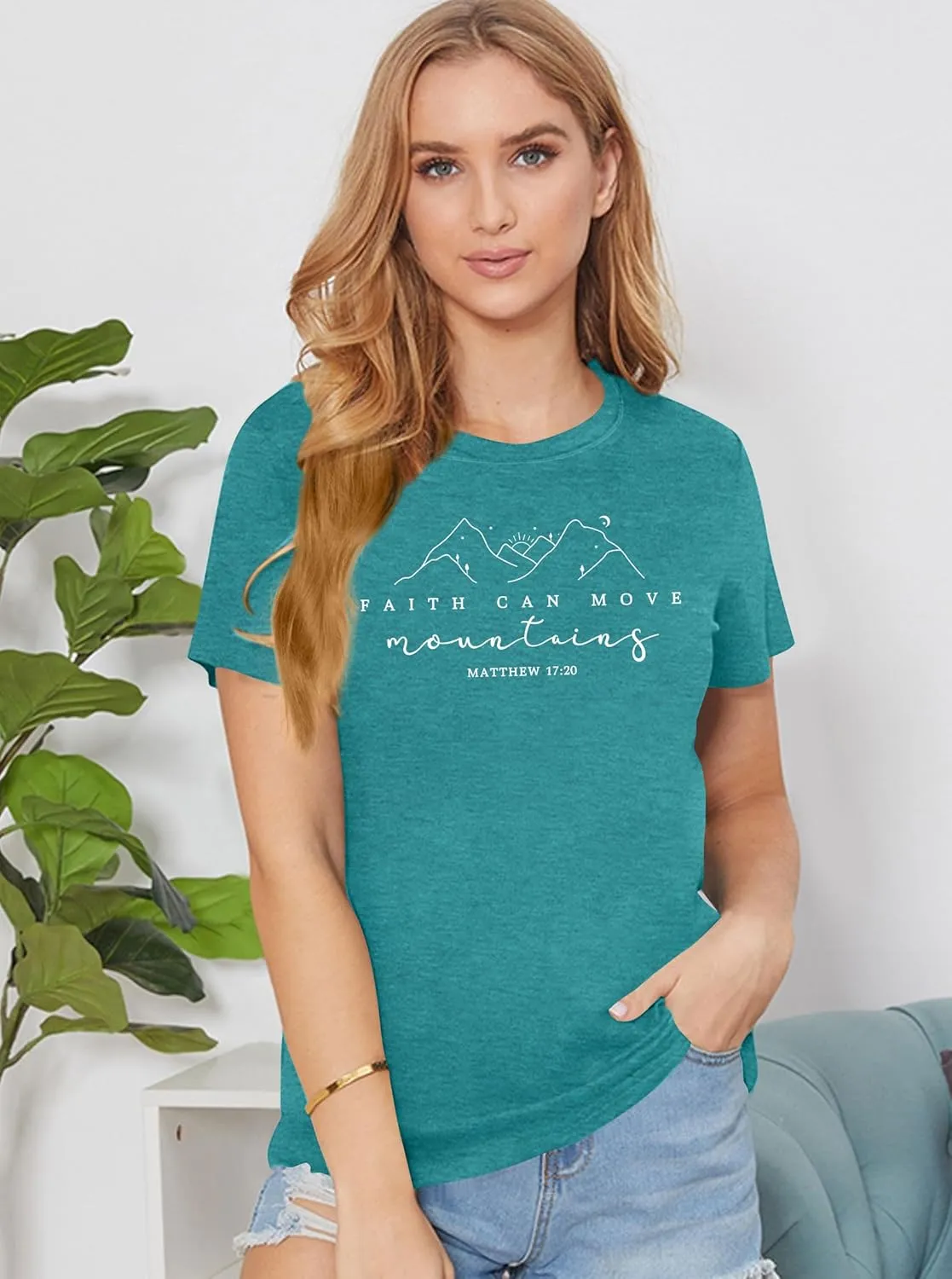 Christian Shirt Women Hiking Shirts Faith Can Move Mountains Tshirts Camping Graphic Tees Adventure Tops