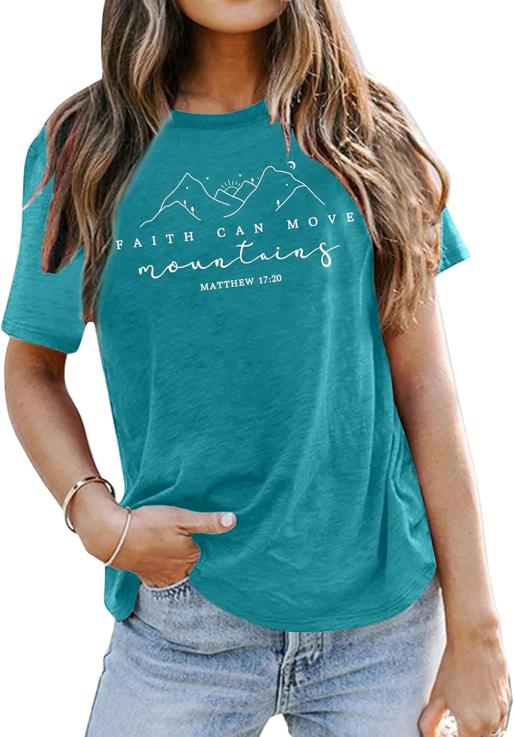 Christian Shirt Women Hiking Shirts Faith Can Move Mountains Tshirts Camping Graphic Tees Adventure Tops