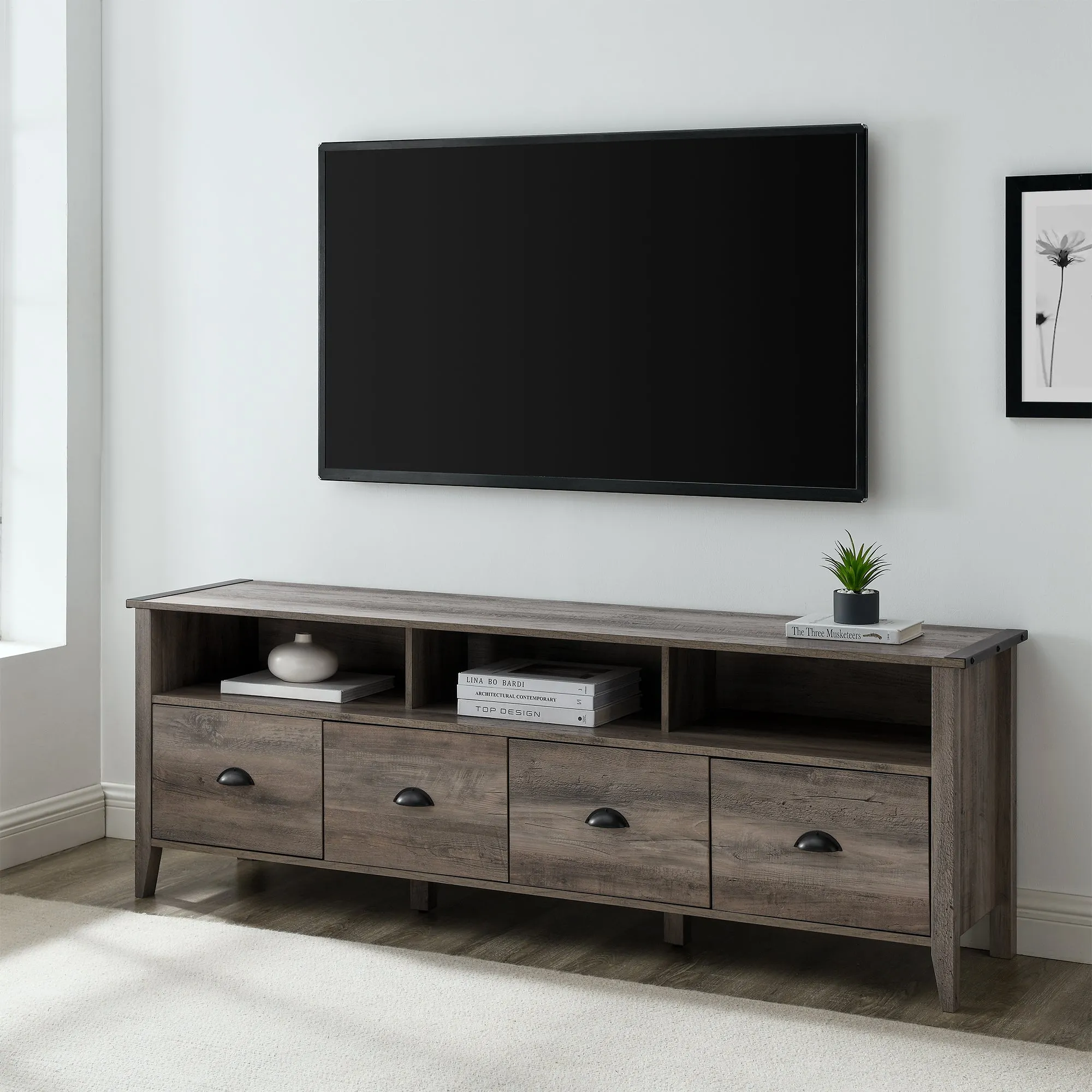 Clair 70" Industrial Farmhouse 4-Drawer TV Stand