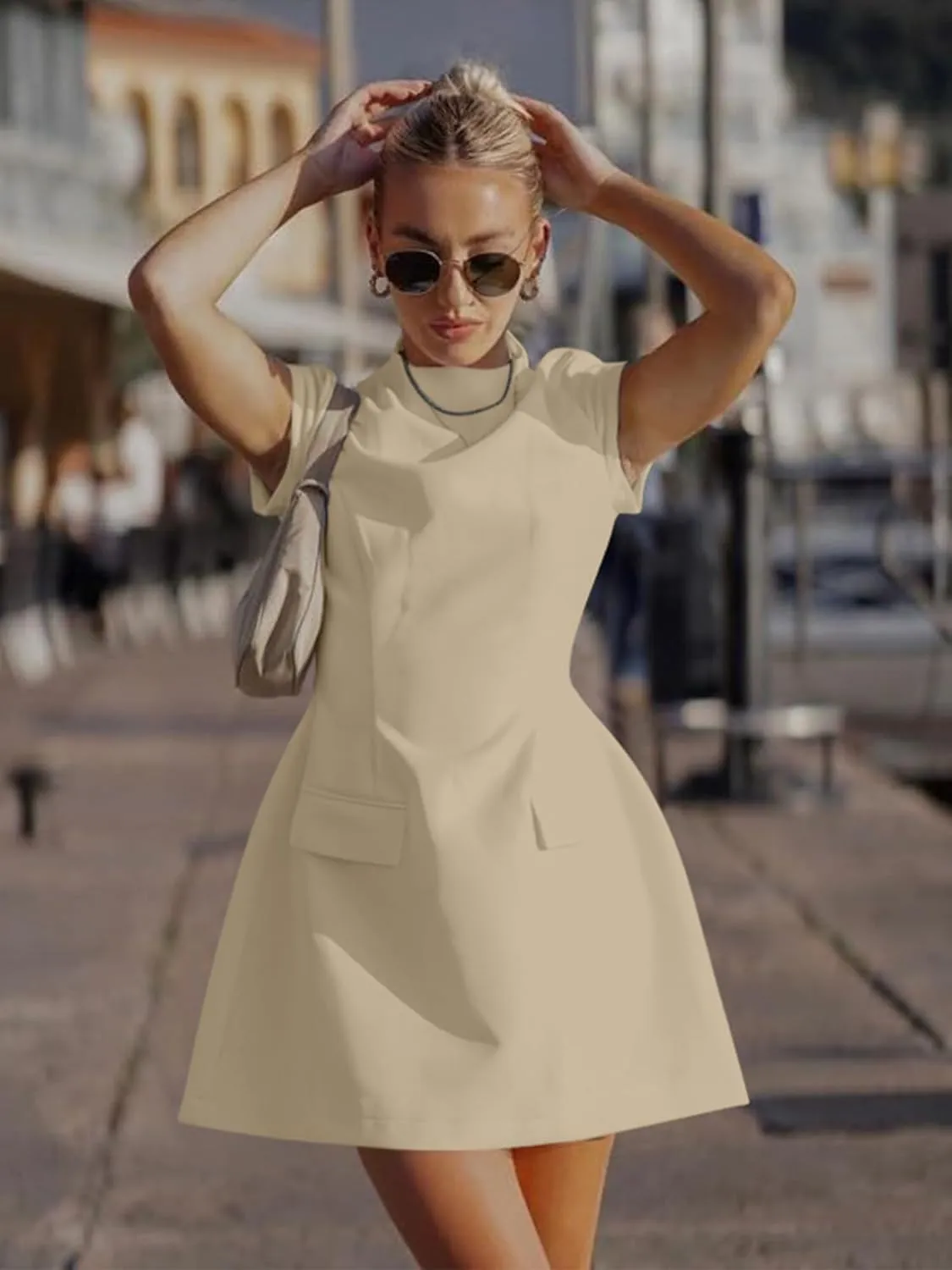 DAAWENXI Women's Sexy Mock Neck Cap Sleeve Mini Dress Summer Bodycon Club Party Dresses