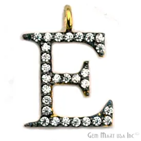 'E' Alphabet Charm CZ Pave Gold Vermeil Charm for Bracelet & Pendants