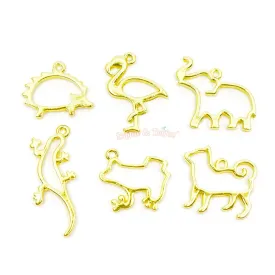 Forest Animals Theme Open Bezel Charms (6 pieces)