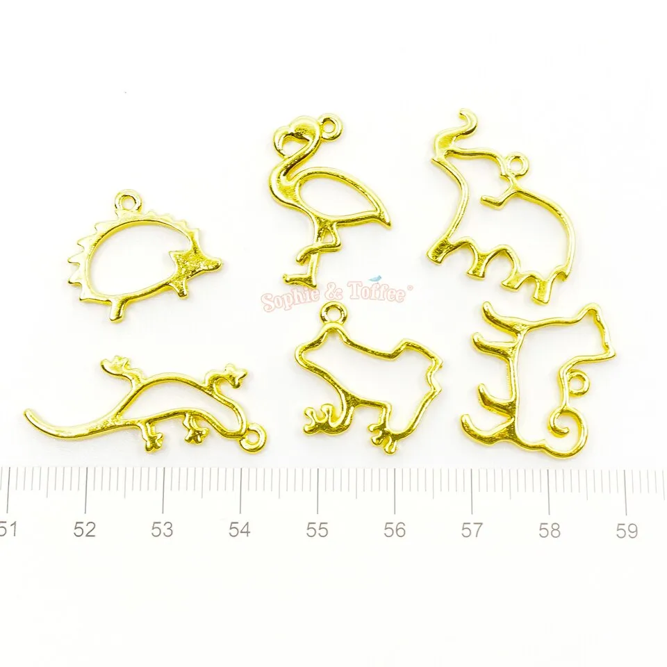 Forest Animals Theme Open Bezel Charms (6 pieces)