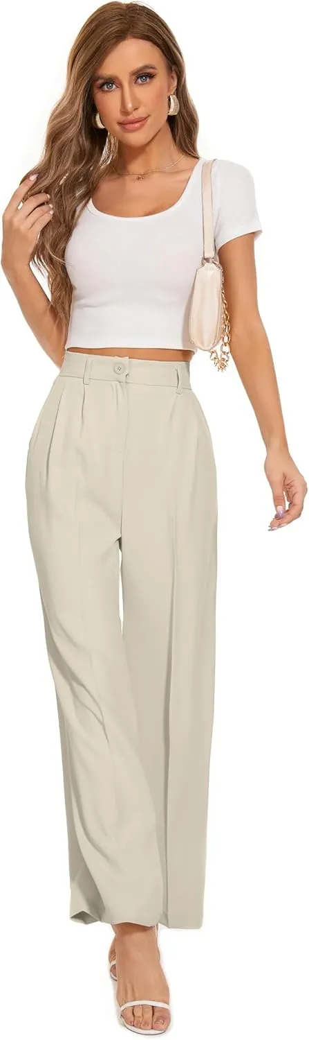 FUNYYZO Wide Leg Pants Women's High Elastic Waisted in The Back Business Work Trousers Long Straight Suit Pants