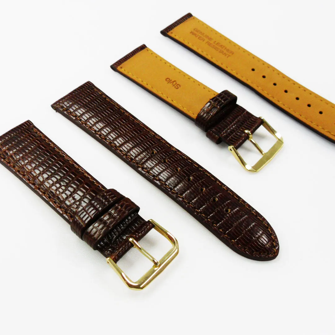 ,Genuine Leather Watch Strap Band Lizard Grain 22MM Brown Stitched,Padded