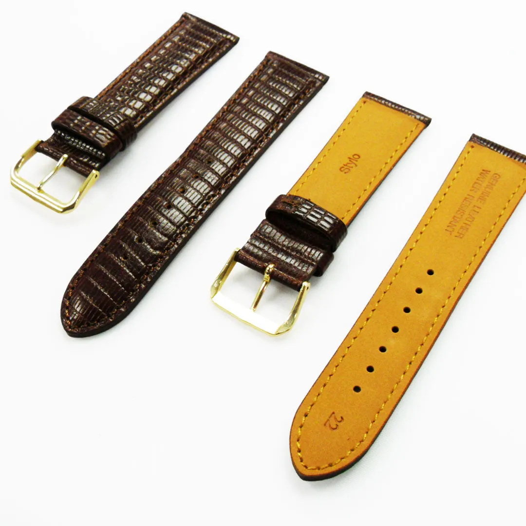 ,Genuine Leather Watch Strap Band Lizard Grain 22MM Brown Stitched,Padded