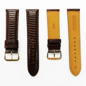 ,Genuine Leather Watch Strap Band Lizard Grain 22MM Brown Stitched,Padded