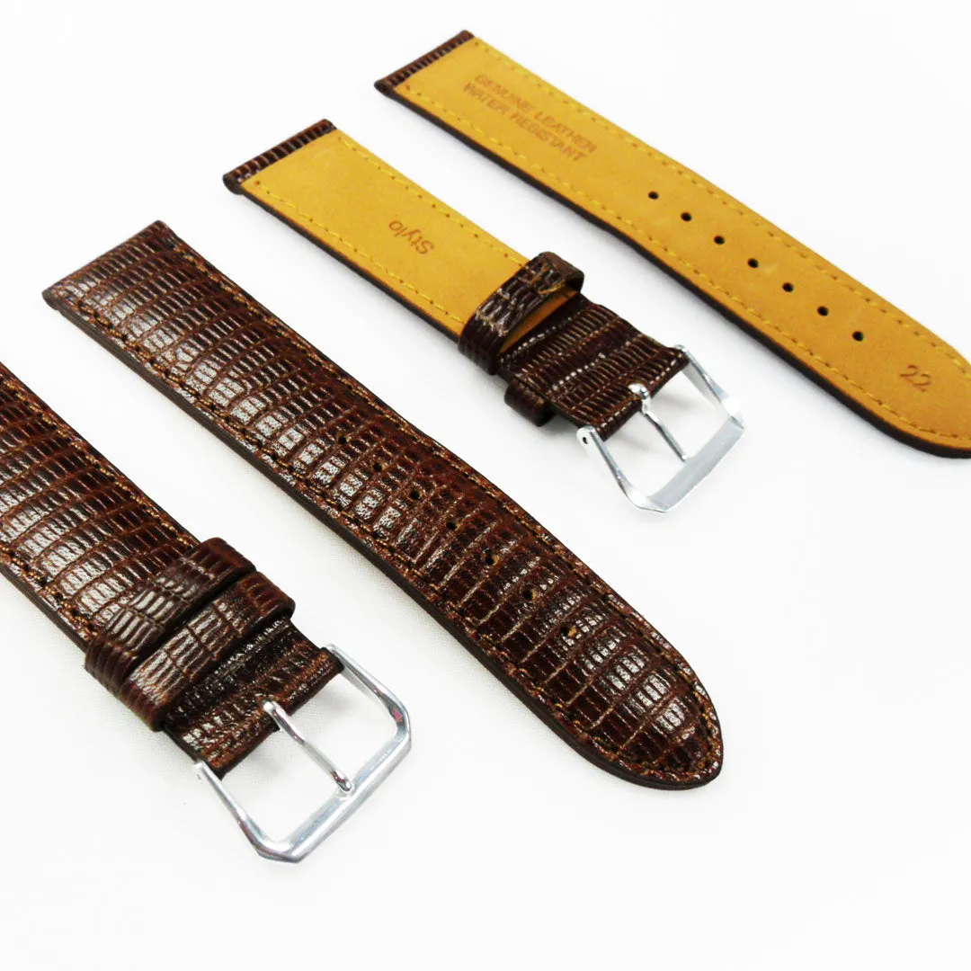 ,Genuine Leather Watch Strap Band Lizard Grain 22MM Brown Stitched,Padded