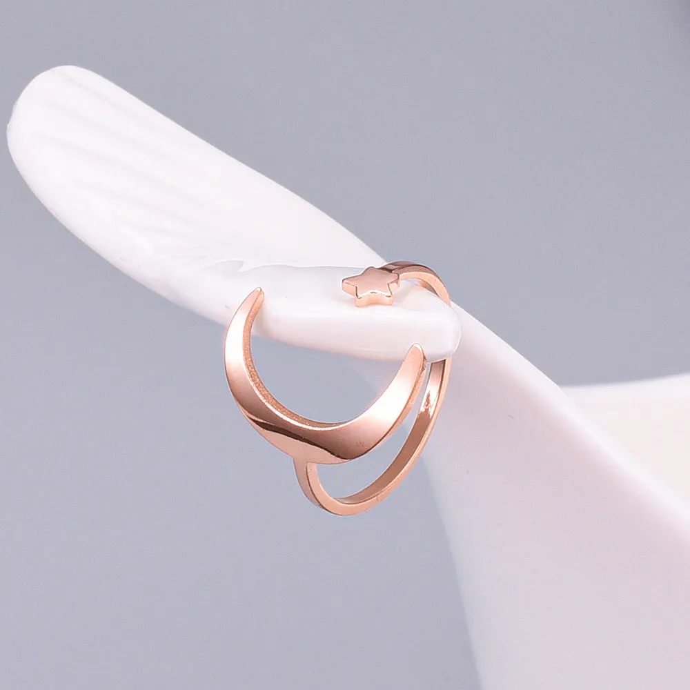 Gold or Rose Gold Moon & Star Ring