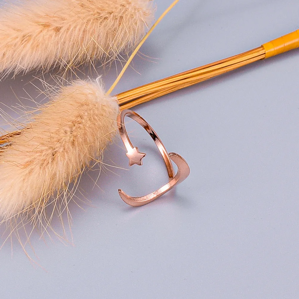 Gold or Rose Gold Moon & Star Ring