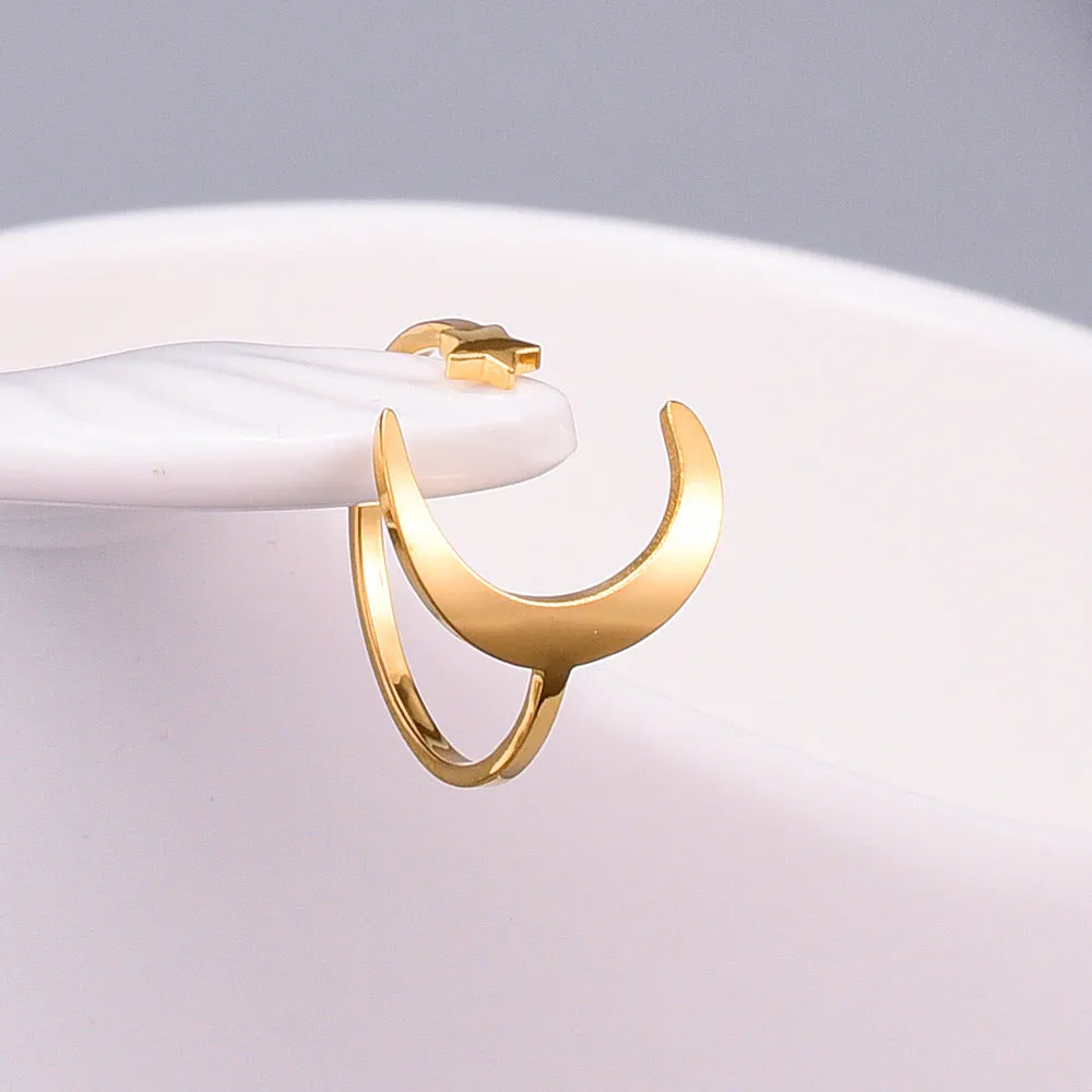 Gold or Rose Gold Moon & Star Ring