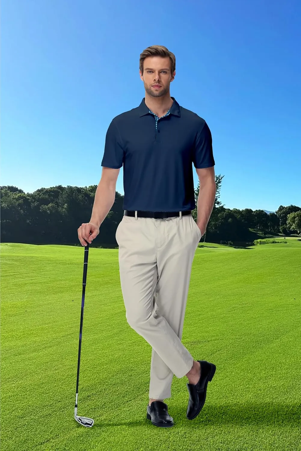 Golf Polo Shirts for Men Short Sleeve Moisture Wicking Dry Fit Performance Designed Collared Solid Casual Polo Shirt
