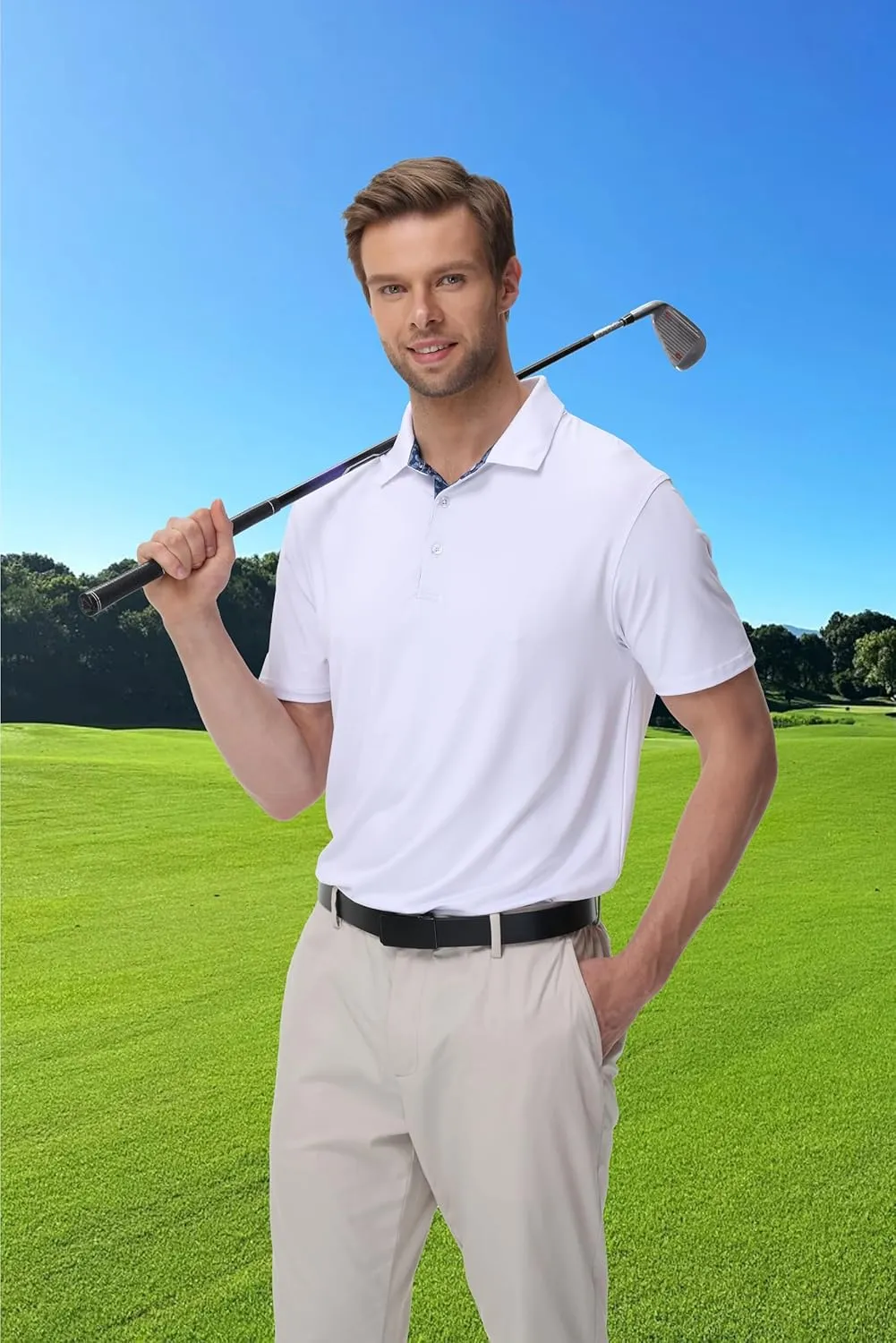Golf Polo Shirts for Men Short Sleeve Moisture Wicking Dry Fit Performance Designed Collared Solid Casual Polo Shirt